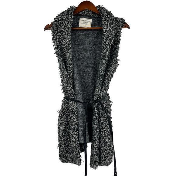 Abercrombie & Fitch Jackets & Blazers - Abercrombie & Fitch gray soft fuzzy sweater cardigan vest tie waist size small